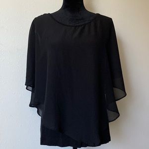 Black 2-Layer Poncho Blouse - AB Studio